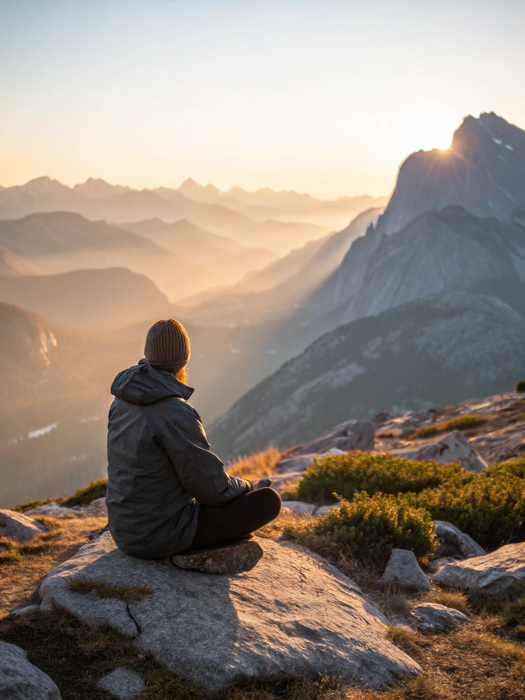 Reflective person looking at a sunrise